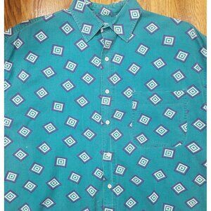 Vintage 90s Impact Shirt Men's Size Medium Abstract Button Up Short Sleeve Y2K